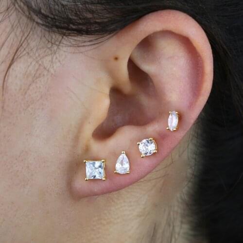 Simple 5A bling CZ Stud Earrings Pure 925 Sterling Silver heart round square shape zircon Earrings For Girls Korean Earrings