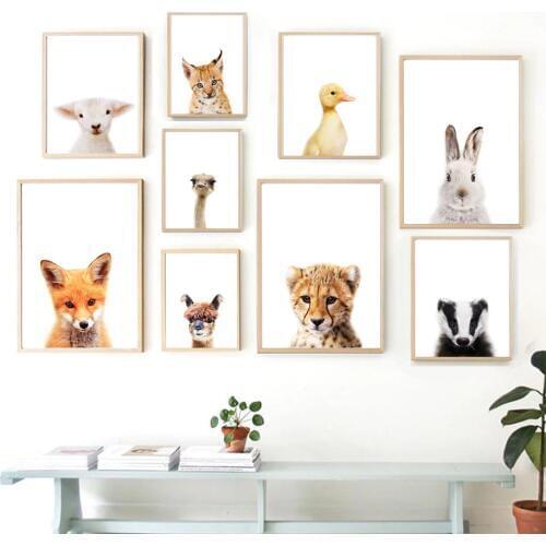 Nordic Posters And Prints Fox Ostrich Alpaca Sheep Tiger Animals Wall Art Print Canvas Painting Wall Pictures For Baby Kids Room
