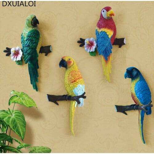 Nordic style Parrot Resin Sculptor Garden Decorative Wall Handicraft Tv Black-horned Bird Shape Digital Living Room Family Art