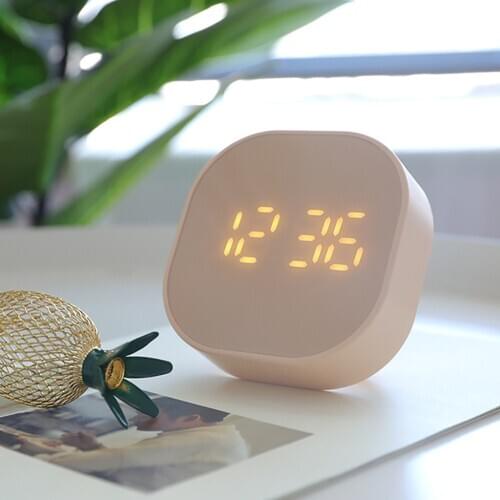 LED Square Alarm Clock Voice Control Electronic Desktop Powered Clocks Multifunctional Luminous Table Watch Decoration