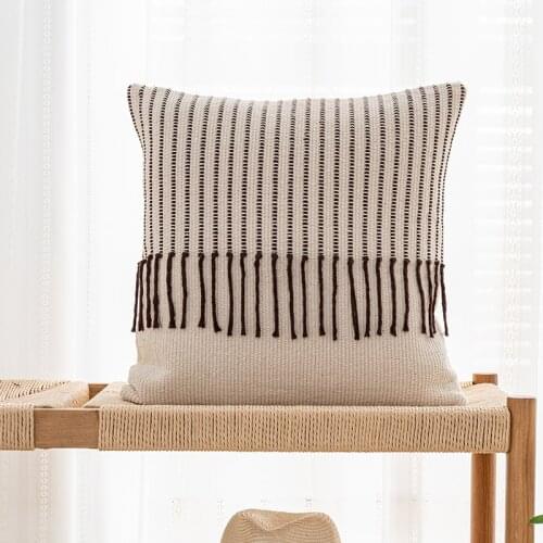 Woven Cushion Cover 45x45cm 30x50cm Throw Pillow Cover Stripe Jacquard Boho Style Tassels for Living Room Bed Room Home decor