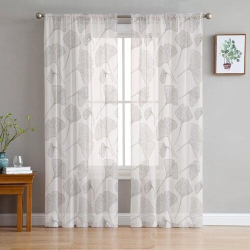 Ginkgo Leaves Texture Pink Tulle Sheer Window Curtains for Living Room Kitchen Children Bedroom Voile Hanging Curtain