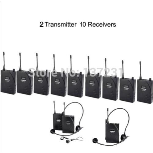 UHF Wireless Tour Guide Translation System 2 Transmitter 10 Receivers wireless tour guide system Teach Train Visit Tourism 938