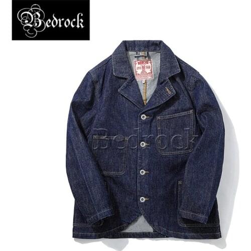 Mbbcar 14OZ vintage suit collar washed indigo raw denim jacket casual suit tooling jacket for men 3023
