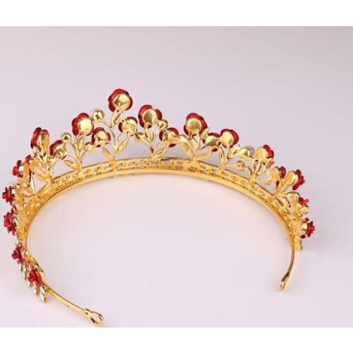 Vintage Green/Red Rose Crystal Bridal Crown Tiara Bridal Hair Jewelry Wedding Hair Accessories