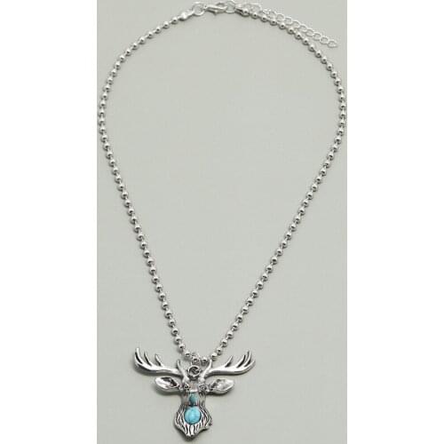 Vintage Punk Antler Deer Head Elk Pendant Necklace Silver Color Choker Necklace For Women Charms Christmas Party Jewelry