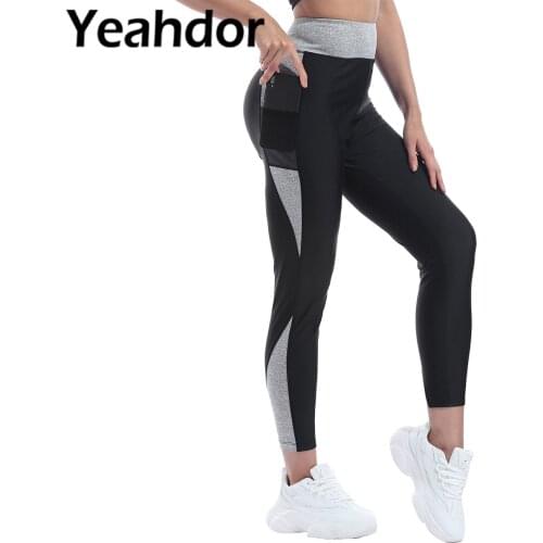 2021 Women Fitness Gym Workout Sports Leggings High Waist Elastic Sport Yoga Patchwork Mesh Pocket Side Super Soft Fabric Pants