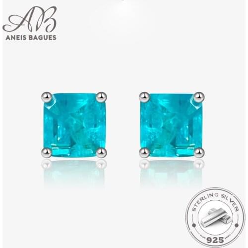 Aneis Bagues Vintage 100% 925 Sterling Silver Paraiba Tourmaline Emerald Created Moissanite Gemstone Stud Earrings Fine Jewelry