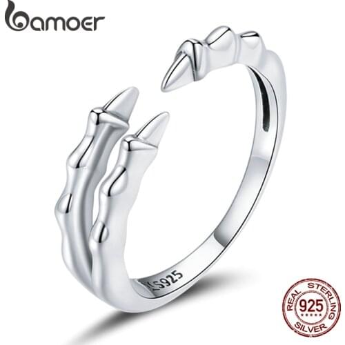 Bamoer Authentic Dark Claw Open Ring 925 Sterling Silver Ring for Women Monster Wolverine Adjustable Ring Jewelry Anillo SCR728