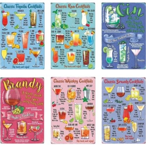 Retro Cocktail Wall Tin Sign Metal Poster for Home Kitchen Pub Bar Juice Menu Vintage Decor Iron Plates Colorful Tin Painting