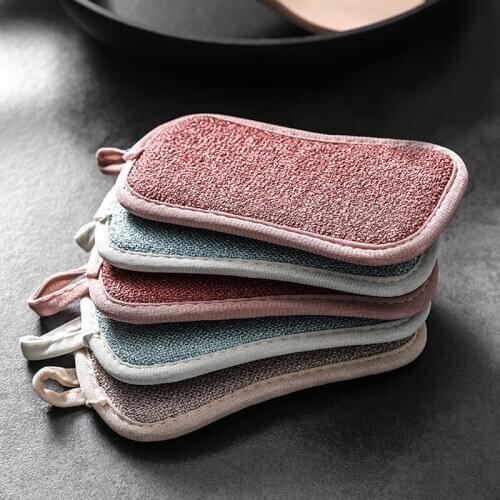 1/4Pcs Double Sided Scouring Pad Reusable Cleaning Magic Sponges Cloth Kitchen Cleaning Tools Wipers Decontamination Dish Towels