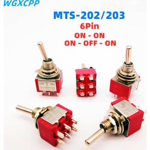1/5pcs Toggle Switch 6MM Red 6Pin MTS-202/203 Rocker Switch 2A 250V 5A120V ON-ON/ON-OFF-ON Toggle Button Switch Toggle Head