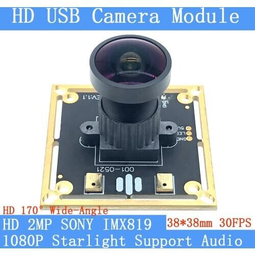 1080P Plug Play Webcam UVC 170° Wide-angle SONY IMX819 Starlight Level Low Illumination 2MP 30FPS USB Camera Module Microphone