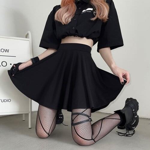 2021 Summer Skirts Solid High Waist Empire Women Mini Pleated Skirts Gothic Casual Black Skirts #S05