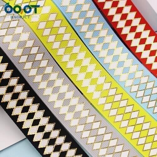 25MM,10Yard Geometric Bronzing Heat Transfer Printing Grosgrain Ribbon Bow Hat DIY Party Gift Packaging Material L-201103-1265