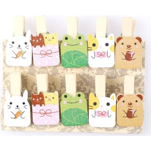 3.5*2cm Cartoon Wooden Paper Clip Bookmark For Album With Rope Message Stickers Student Stationery School Office Supply 10pcs