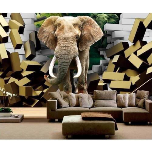 Custom photo 3d wallpaper Primitive forest elephants through the wall room home decor 3d wall murals wallpaper for walls 3 d