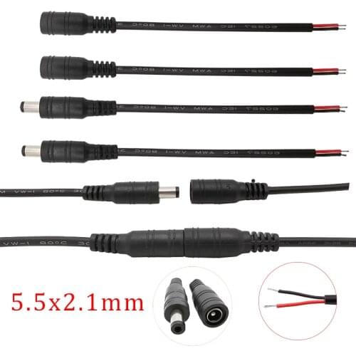 5/10 Pairs Black 12V DC Power Pigtail Cable Connector Male+Female DC5.5 x 2.1mm Plug Jack Wire Adapter For CCTV Camera LED Light