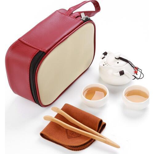 9 PC Tea Set Chinese Travel Ceramic Portable Teacup Towel Purple Sand Teapot Tea Tray Kung Fu Tea Set Mug of Tea Ceremony Teapot