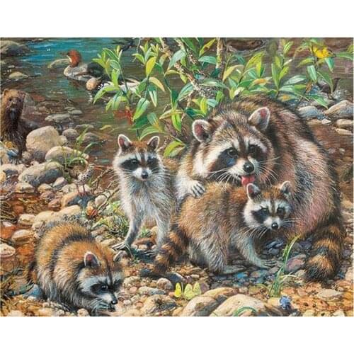 Diamond Embroidery Mosaic River Raccoons animal Diy Diamond Painting 5D Full Square Round Picture Of RhinestoneZP-2033