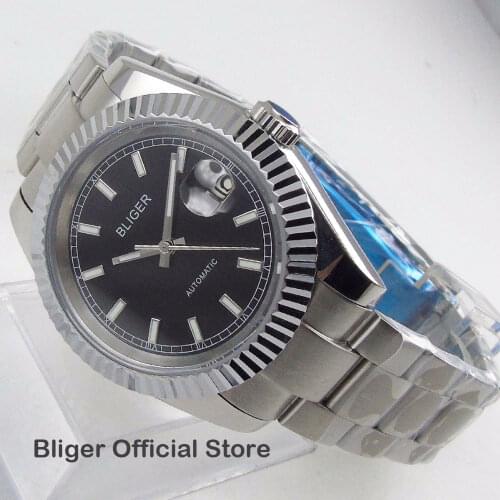 Luxury Fashionable 40MM BLIGER Black Big Face Dial Mens Watch Miyota Automatic Watch Men