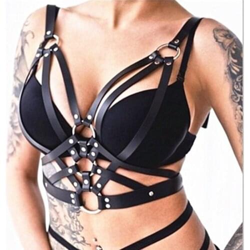 COLEMJIE Women Punk Gothic Leather Bra Cool Stylish Harness Belt Sexy Female Adjustable Strap Bondage Top Chest Strap Black New