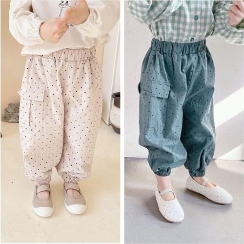 Kids Pants Spring Autumn Baby Girls Casual Loose Dots Print Trousers Fashion Harem Pants For Girls 2-7 Years Childrens Trousers