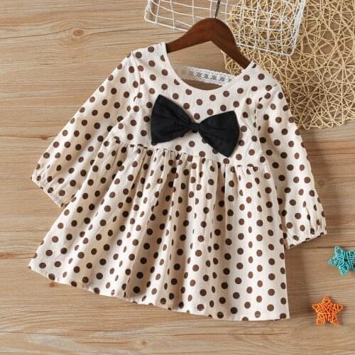Children Girls Dress New Spring Autumn Lovely Princess Dot Dress with Cute Bow