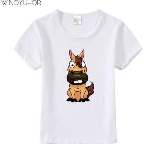 Cartoon Horse TShirt Kids Clothes Boys T-Shirts Toddler Short Sleeve T Shirts For Girls Baby Tops Tees 2-9 Years