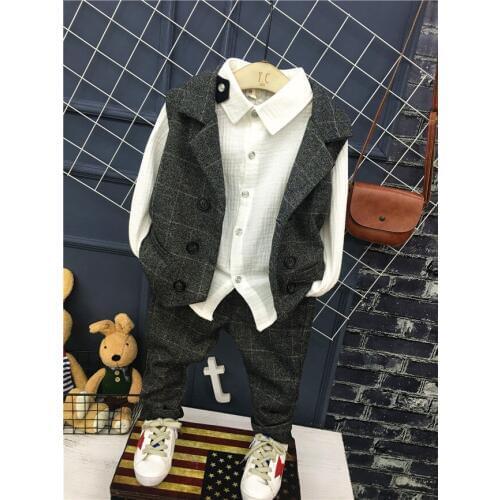 Fashion Kid Boy 3pcs set Gentleman Clothes Tops Shirt leisure clothing sets formal clothing Suit Blazers Outfits 2-6