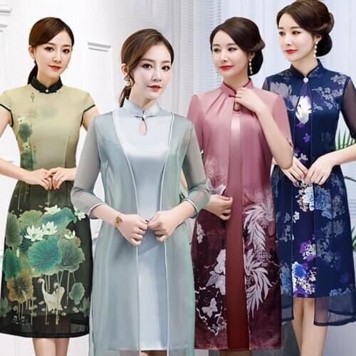Fashion mother loose casual Ao Dai cheongsam women Chinese dress cheongsam middle-aged and old Ao Dai cheongsam skirt daily wear