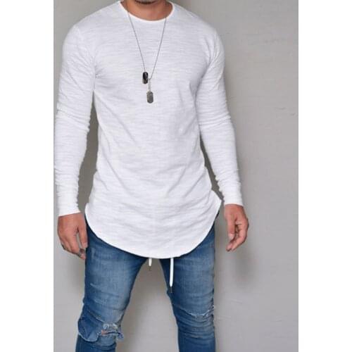 3XL Men T-shirt Casual Loose O Neck Long Sleeve Fashion Tshirts White Irregular Hem Bottoming Black Harajuku Mens Shirts