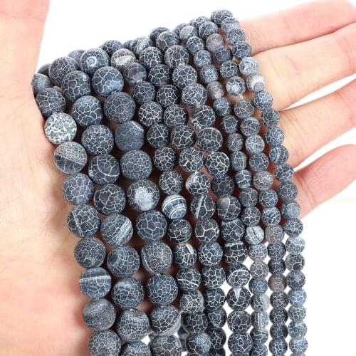 Natural Stone Beads Black Weathered Stone Round Loose Beads for Jewelry Making Needlework DIY Bracelet Strand 4-12 MM