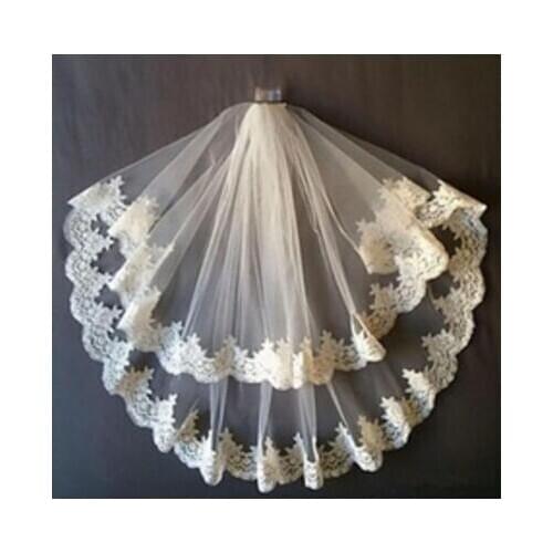Wholesale 2t fingertip length lace bridal veil white ivory wedding veil & comb bride vail