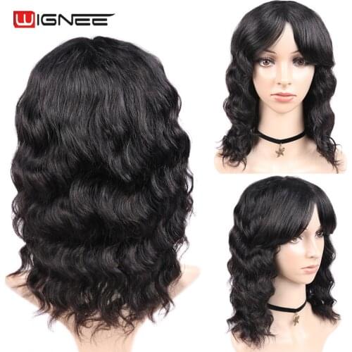 Wignee Loose Deep Wave Human Hair Wigs With Bangs Deep Curly Wave Wigs Brazilian Hair For Black Women 150% Density Machine Made