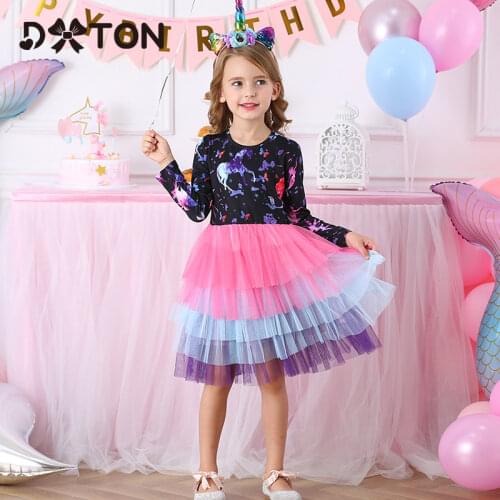 DXTON Unicorn Dresses For Girls 2020 Toddler Winter Kids Dress For Girl Birthday Party Costumes Patchwork Children Clothing 3-8Y