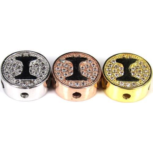 Gold Plated Brass Micro Pave Cubic Zirconia Alphabet "I" Letter Beads For Bracelet Making Necklace DIY Initial Charms,11cm,8PC
