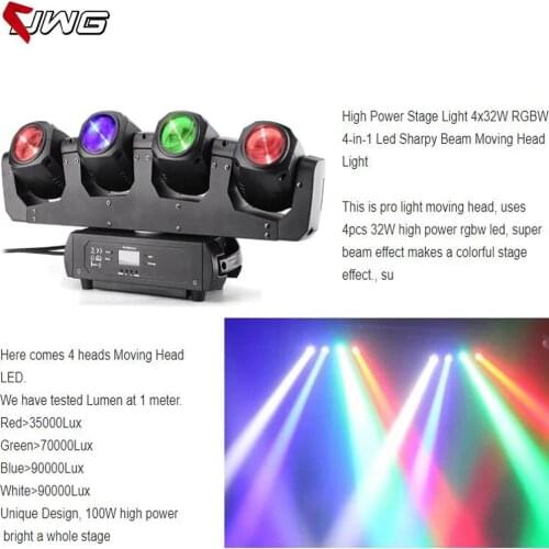 High Power Stage Light 4x32W RGBW 4-in-1 Led Sharpy Beam Moving Head Light