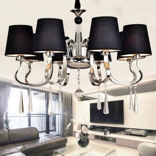 Modern Chandelier Black Fabric Lampshade Chandelier Modern Lighting Living Room Light High Quality Metal Paint