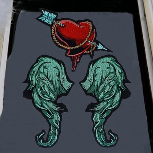 Arrow Love Heart Embroidery Angel Wing Applique Patches Embellishment for Clothes Iron on Badge for Punk Garment T-shirt TH1736