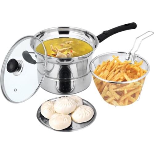Stainless Steel Soup Pot Non-magnetic Complex Bottom Pot Thickened Noodles Fried Multi-purpose Steamer Single Handle Milk Pot