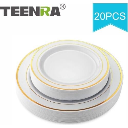 TEENRA 20PCS Disposable Tableware Wedding Party Dinner Plate Birthday Party Fruit Plate Cake Tray Decoration Party Supplies