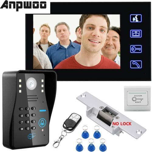 ANPWOO 7" RFID Password Video Door Phone Intercom Doorbell With IR Camera 1000 TV Line With NO-Electric Strike Door Lock