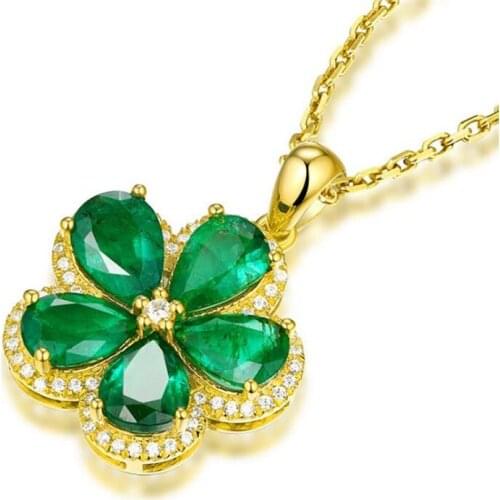 Vintage Lady Gold O Chain Necklace Girls Jewelry Fashion Crystal Green Flower Pendant Necklace Women Choker Accessories Female