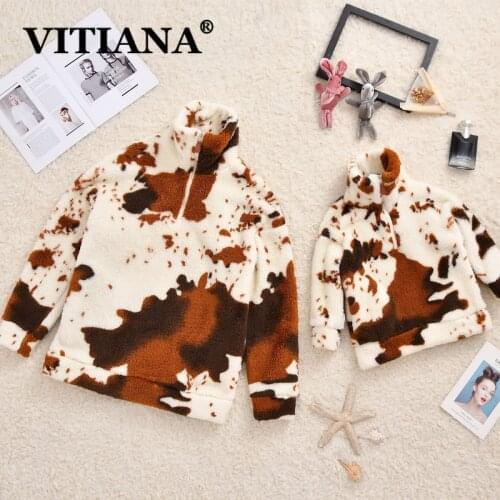 VITIANA Family Matching Outfits Long Sleeve Casual Fleece Mother And Girl Loose Casual Clothing Children Warm Pullovers