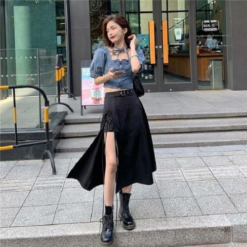 Summer Korean High Waist Skirts Black Gothic Sexy Cute Skirt Women Uniform Students Clothes Y2K 90S clothes vintage accessory