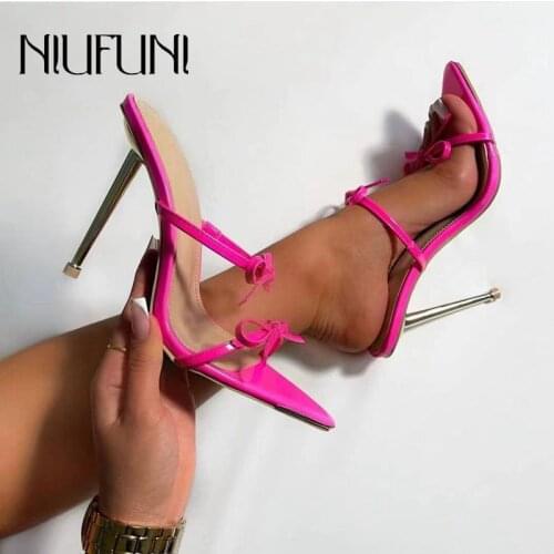 Summer Pointed Bow Stiletto High Heels Womens Slippers Hollow Open Toe Plating Solid Color Simple Womens Shoes Slip-On Slides