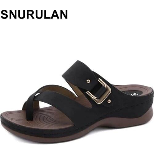 SNURULAN Female Casual Beach Shoes Open Toe Ladies Fashion Comfortable Wedges Flip Flop Adult Summer2021Womens Sandals Slipper