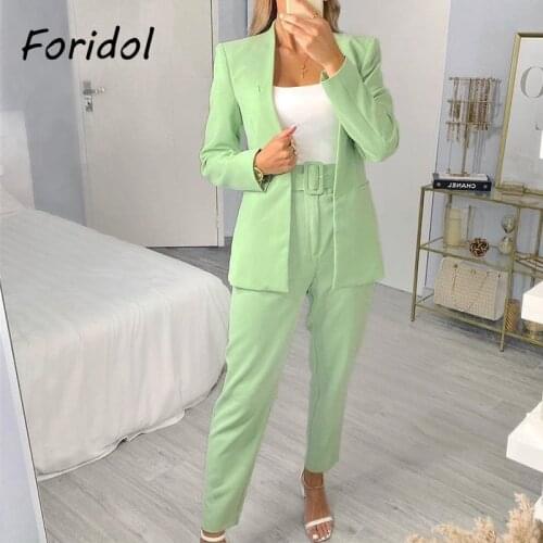 Foridol Hidden Button Blazer Pants Set Suits Women High Street Ladies Office Pants Matching Set Spring Autumn Blazer Coat Pants