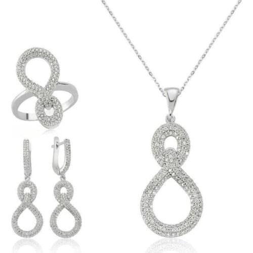Women Silver Infinity Set earrings necklace tyüzük